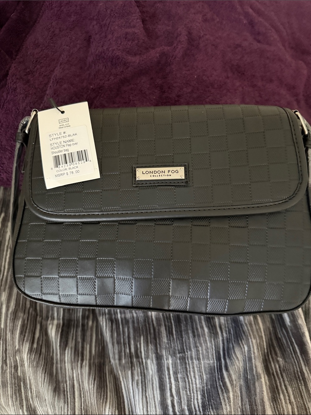 London Fog Black Check-Pattern Crossbody Shoulder Bag